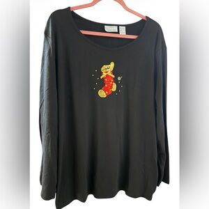 Liz & Me Black Top with ribbon, sequins & beads stocking. Size 1X 18/20 W.  NWOT